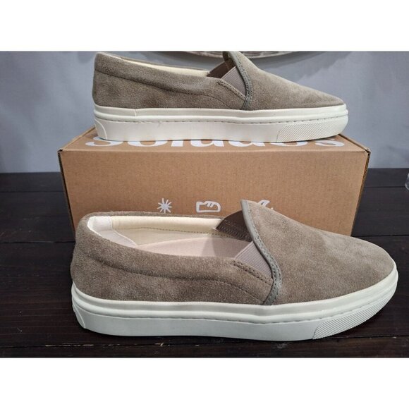 NIB Soludos Ibiza Suede Slip-On Platform Sneakers in Sage (Grey)/Size 7 - Picture 5 of 11